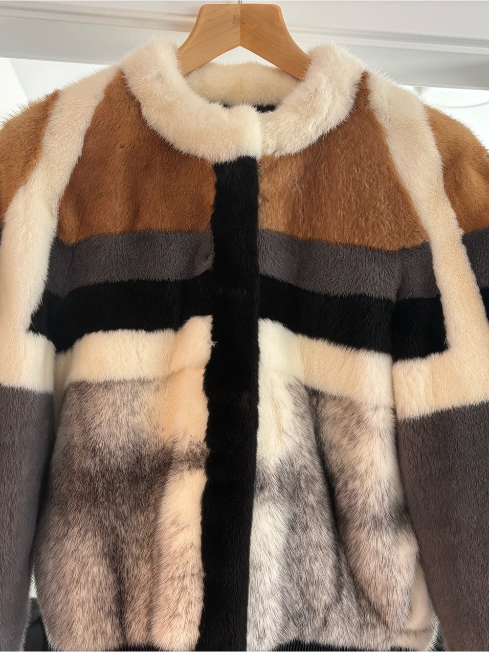 Louis Vuitton Multi-Color Teddy Fur Jacket in Brown, Black & Cream
